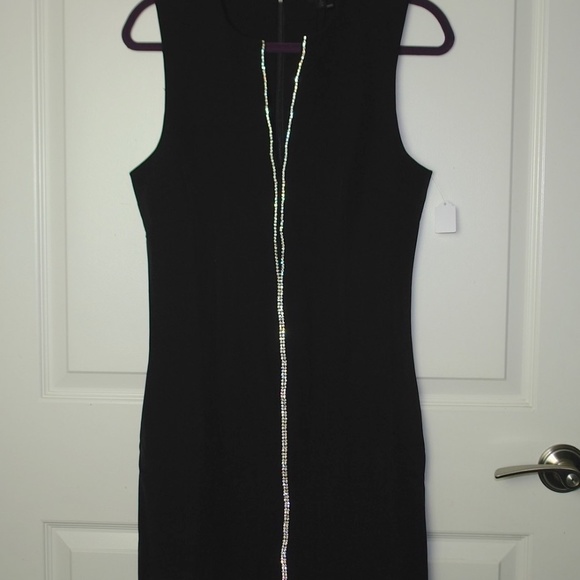 SOLD NWT NBD Phineas Black Sleevless Rhinestone Front Plunge Neck Mini Dress Med - Picture 3 of 11